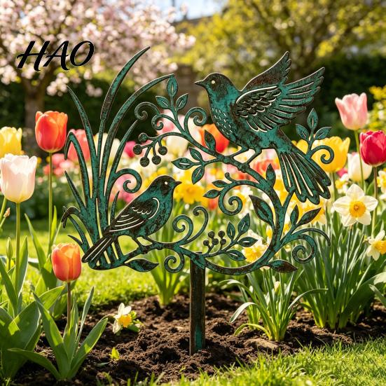 Rustic Copper Bird Statue Metal Garden Stake, Weather Resistant Iron Yard Art Ornament, Stake Decoration Retro Patina Finish Sign for Outdoor