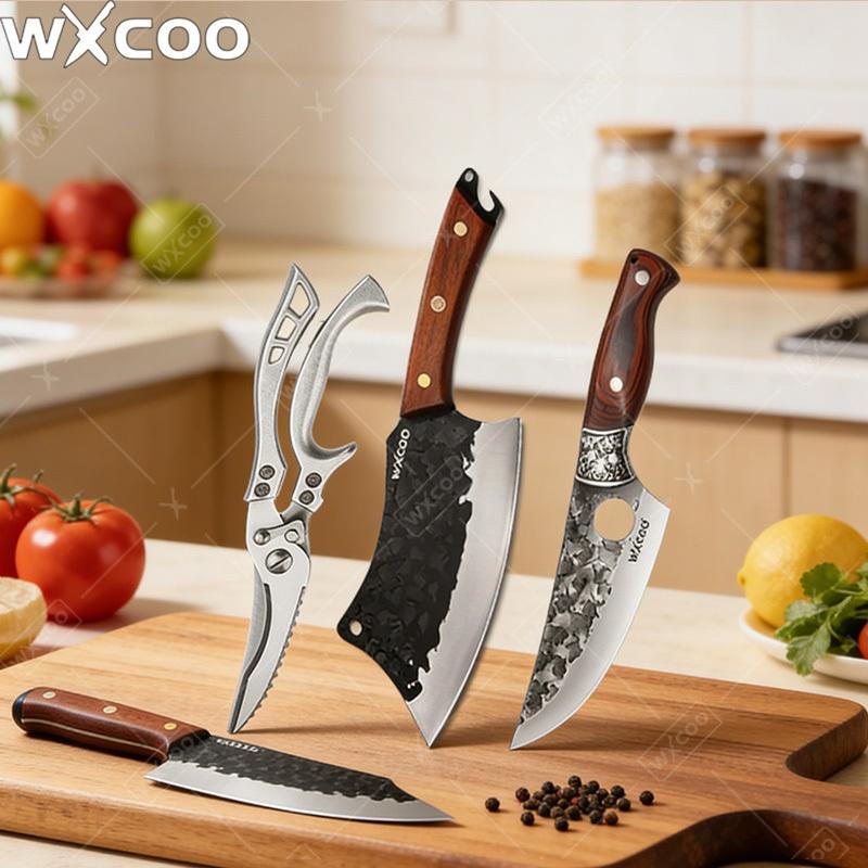 WXCOO Кованый нож для мяса из нержавеющей стали, нож для разделки костей, набор с разделочной доской, кухонные ножи, инструменты для рубки, резка мяса для барбекю