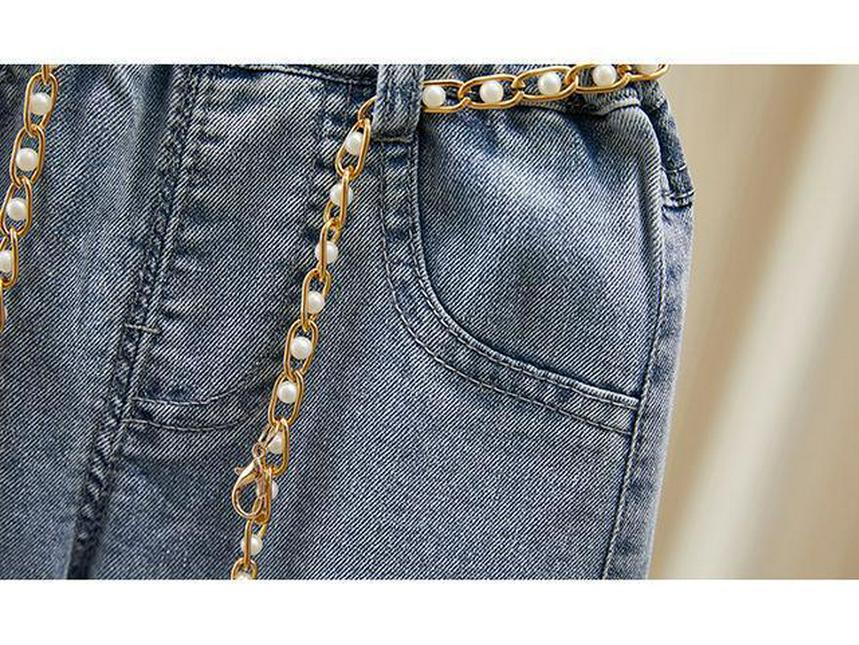 2025 Весна/Осень Джинсы широкие свободные для девочек-малышек с необработанным краем, в корейском стиле