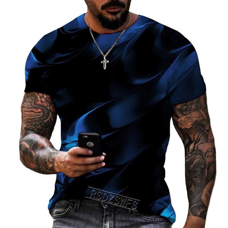 Мужская футболка синего и черного цветов с 3D принтом и круглым вырезом, лайкра и полиэстер, повседневная брендовая одежда больших размеров