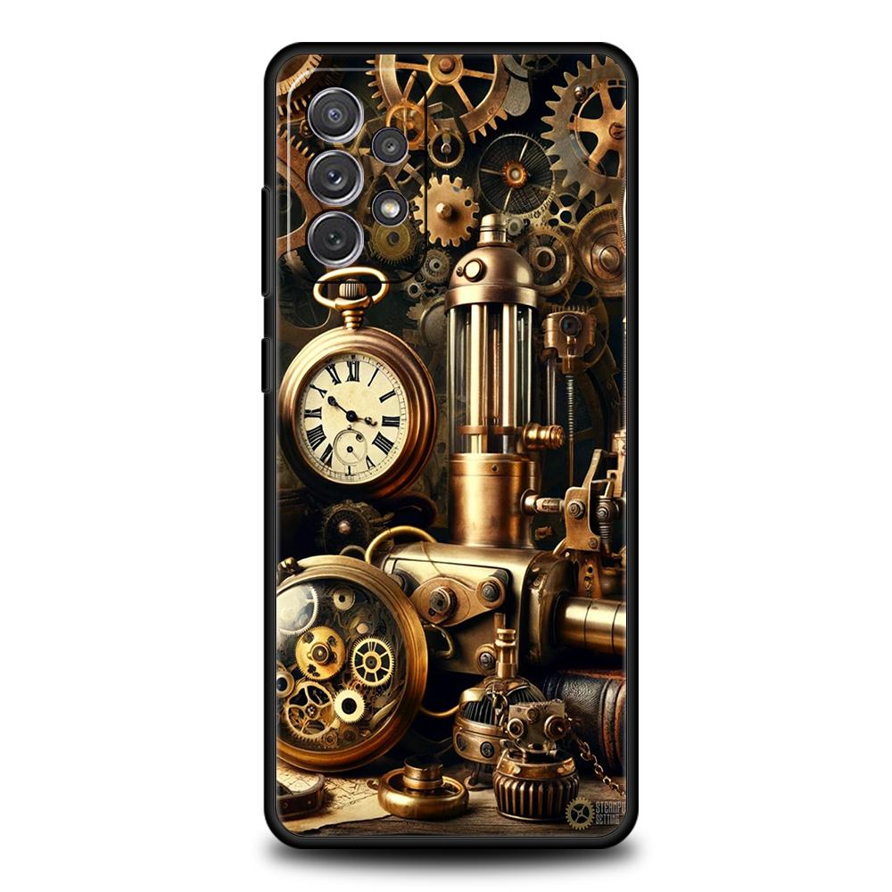 Чехол для телефона Samsung Galaxy A55 A53 A52 A52S A51 A41 A35 A32 A25 A23 A15 A13 A71 A72 5G Мягкий ТПУ корпус Механический узор с шестеренками