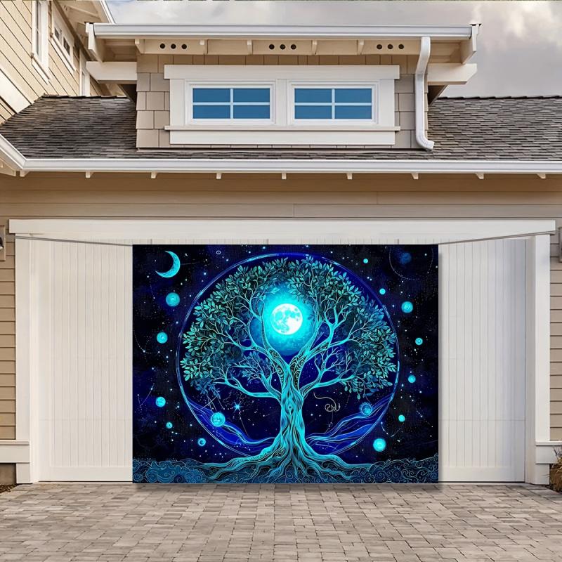VIKAMA Blue Moonlight Tree of Life Tapestry Outdoor Garage Decoration Background Cloth Courtyard Party Wall Tapestry
