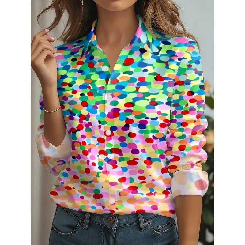 Autumn Snowflake pattern Print Blouse Ladies Long Sleeve Button Laple Loose Shirt Tops Casual Fashion Christmas Women's Clothing