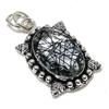 Natural Black Rutile Gemstone Handmade 925 Sterling Silver Pendant 2.05" O0G07