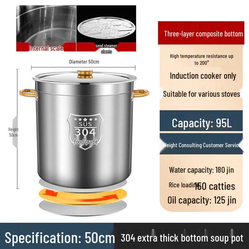 Xiyao 304 Stainless Steel Commercial Soup & Rice Pot with Lid