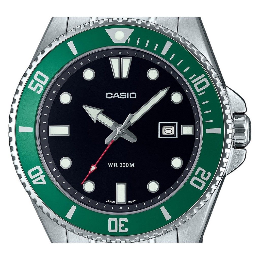 Casio Стандартные аналоговые кварцевые мужские часы из нержавеющей стали с черным циферблатом MDV-107D-3 200M