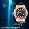 Tourbillon Hollowed Out Fully Automatic Mechanical Watch Men's Diamond Studded Moon Phase Dial Waterproof Luminous Watch Holiday Gift Watch