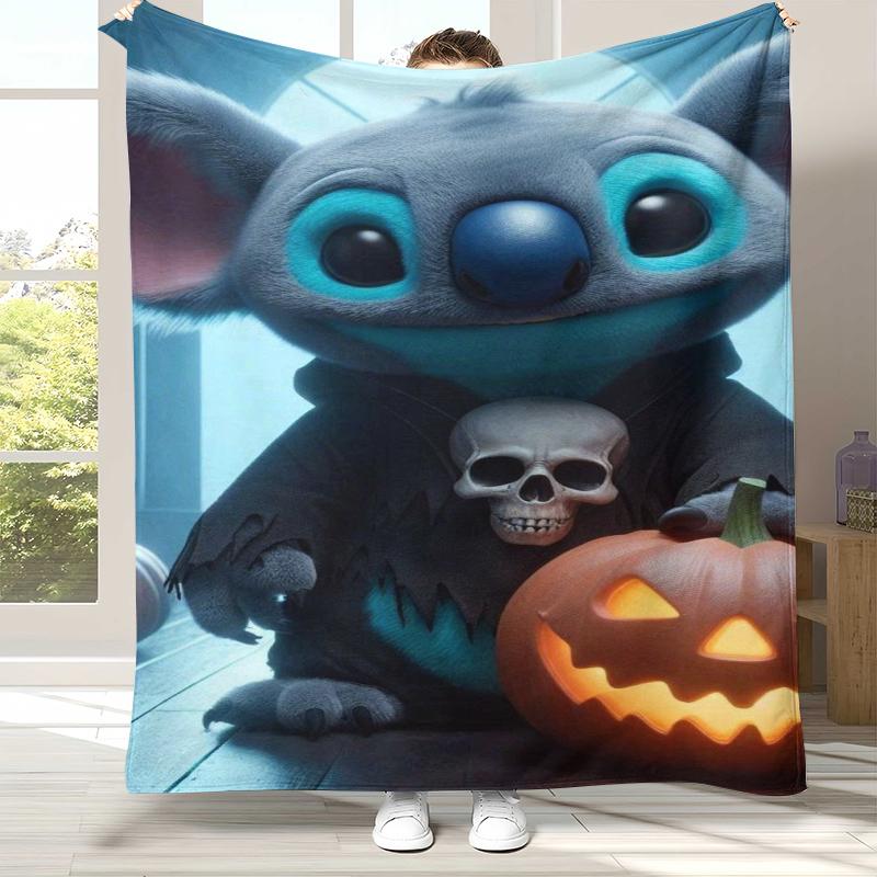 Милое Фланелевое Одеяло с Мультяшным Узором 'S-Stitch', Ультра Мягкий Теплый Плюшевый Плед для Дома, Спальни, Кровати, Дивана, Походный Пикник, Подарок для Детей