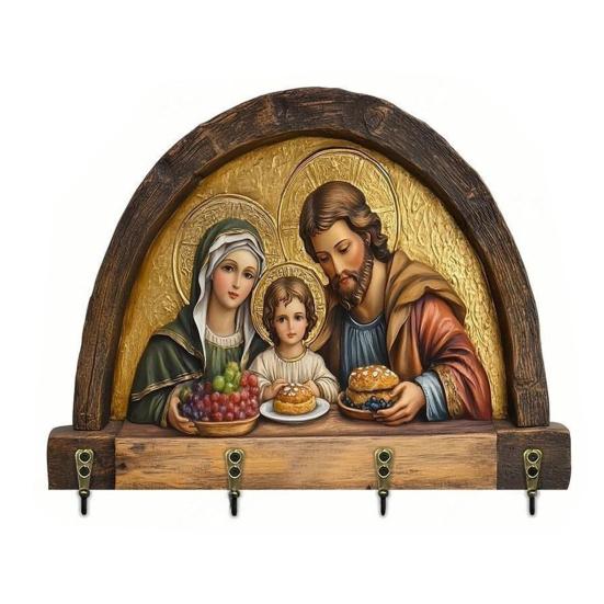 Деревянная христианская ключница 2D плоская Иисус Причастие Арт брелок-подставка с 4 крючками Религиозная настенная ключница для прихожей Домашний декор