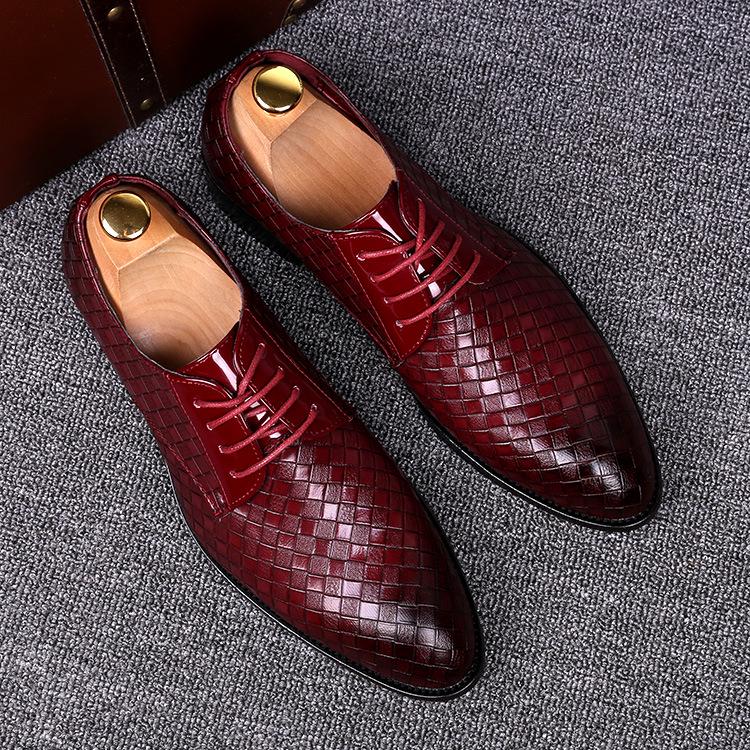 Fashion 2025 Formal Leather Shoes Men Dress Business Shoes Male Geometric Red Oxfords Party Wedding Casual Men's Flats Chaussure Homme88