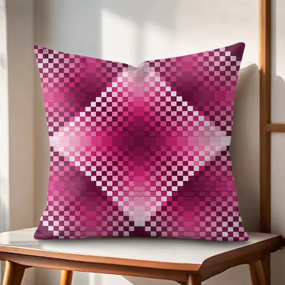 pink diamond pattern Cushion Cover Natural Linen Organic Fabric Double-Sided Printing Couch Pillow Covers Home Decor