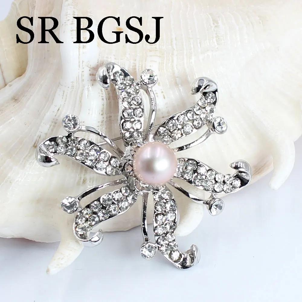 Роскошные украшения 100% Натуральный пресноводный жемчуг Свадебное микроинкрустированное цирконом Пальто Женские аксессуары на все случаи жизни Брошь-булавка