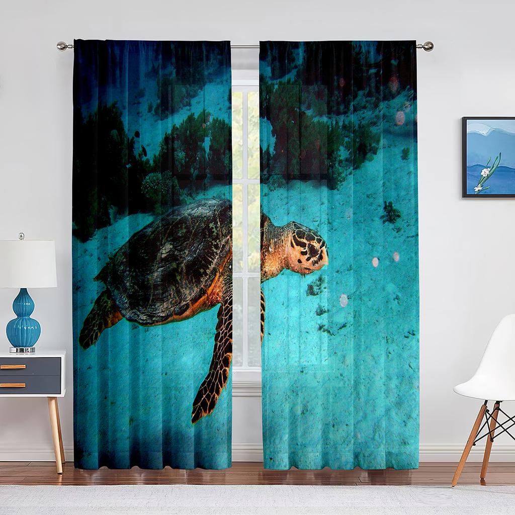 Подводные морские черепахи и дельфины Океаническая жизнь Прозрачные шторы для гостиной Вуаль Шторы для спальни Тюль Шторы для окон