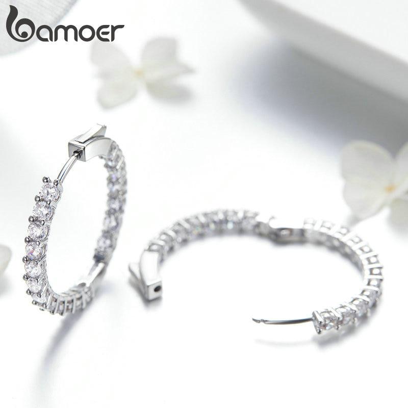 BAMOER Classic New Silver Color Round Circle Luminous Cubic Zirconia Stud Earrings