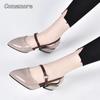 Fashion Comemore Soft Leather Sandals Woman Summer Shoe 2025 Women Fashion Pointed Heels Low-Heel Elegant Thick Heels Luxury Pumps Shoes
