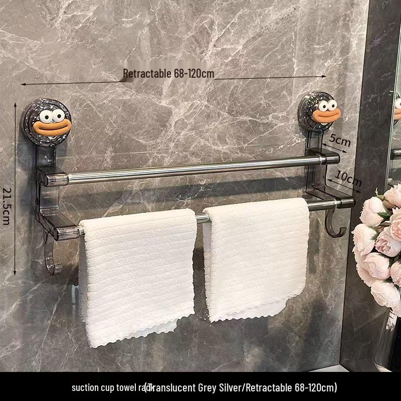 No-Drill Telescopic Suction Cup Towel Rack for Bathroom Storage