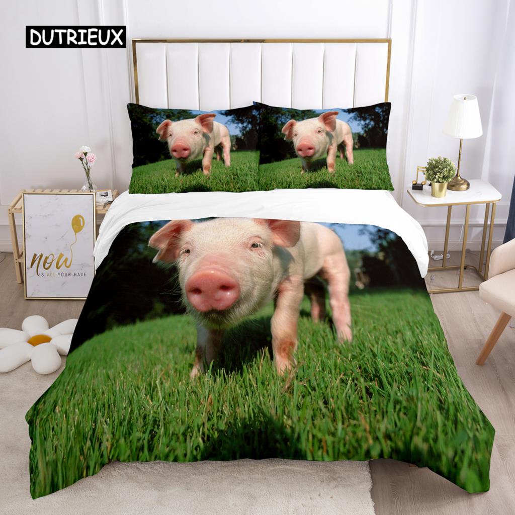Комплект постельного белья с изображением свиньи, размер Queen, из микрофибры, милый комплект постельного белья с изображением свиньи и животных, комплект постельного белья для двоих, 2/3 предмета, пододеяльник для мальчиков и девочек
