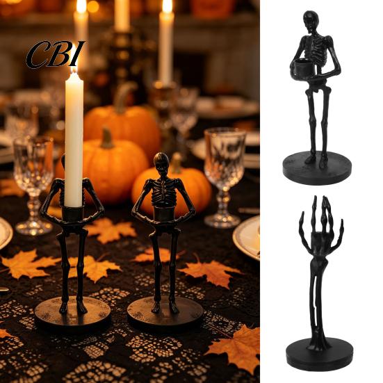 Indoor Outdoor Festive Decor Gothic Candle Holder, Spooky Skeleton/Skeleton Hand Taper Resin Skeleton Holder Candlestick Decoration for Halloween
