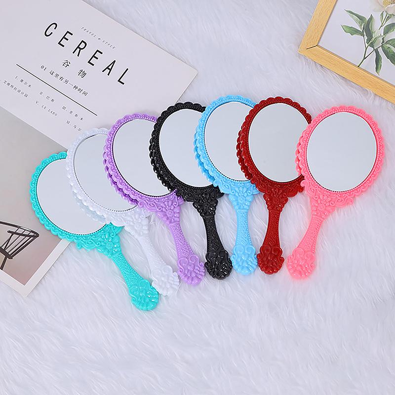 1Pc Handle Cosmetic Compact Mirror For Women Vintage Carved Handheld Vanity Mirror Spa Salon Makeup Hand Mirror