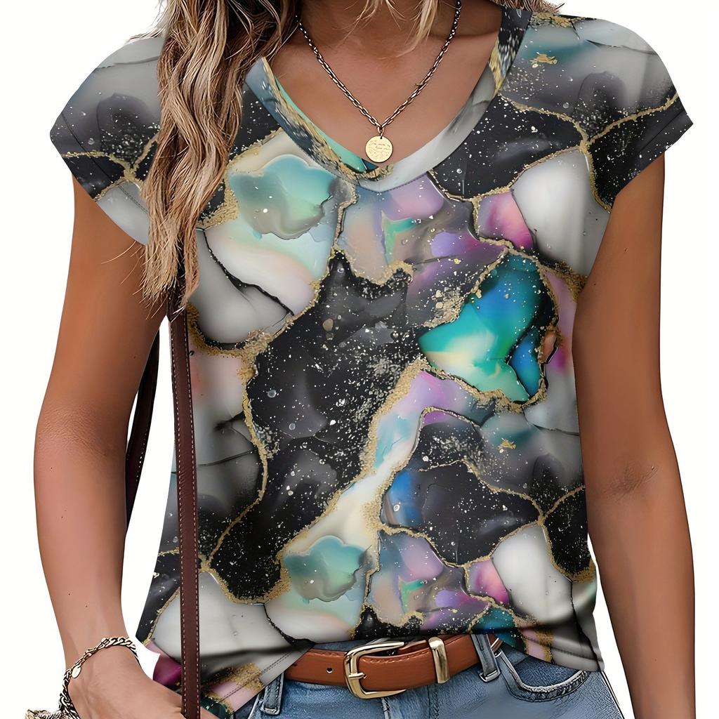 Женская модная летняя новая повседневная универсальная футболка с принтом
