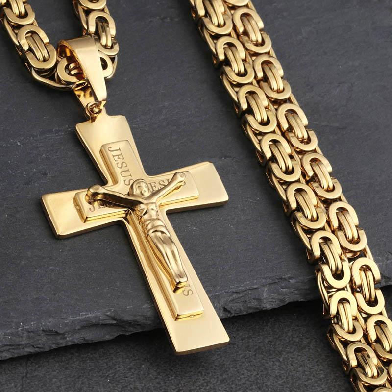 Orthodox Cross Pendant Necklaces for Men Stainless Steel Catholic Jesus Necklace Silver Color Byzantine Chains Male Jewelry
