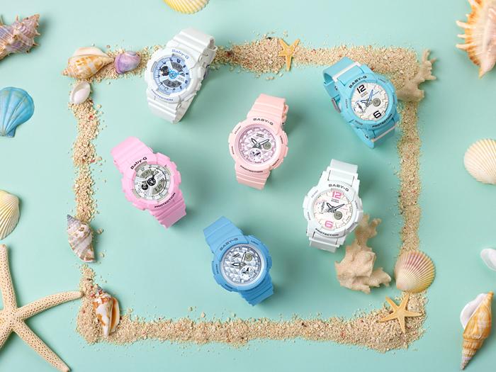 Casio Женские часы Baby-G, смола, 100 м водостойкость, аналоговые, ударопрочные, кварцевые, BA-110BE-7A
