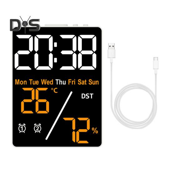 Многофункциональный большой экран цифровой будильник регулировка яркости влажность температура дисплей настольные часы