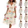 Женское модное повседневное платье с V-образным вырезом, короткими рукавами и цветочным принтом