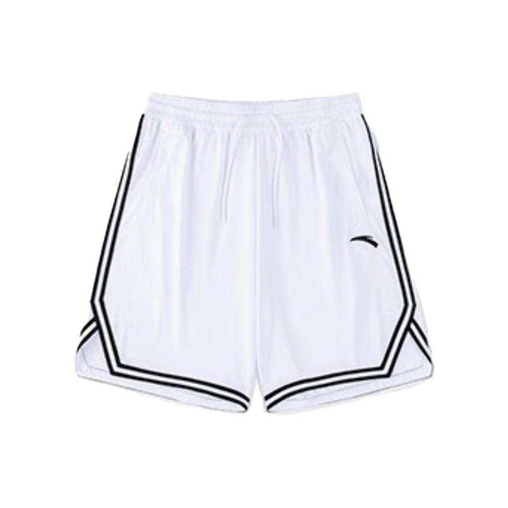 Anta Basketball Series Logo Stripe Mid-Waist Straight Loose Shorts Unisex Bottoms Pure-White 152321230-2