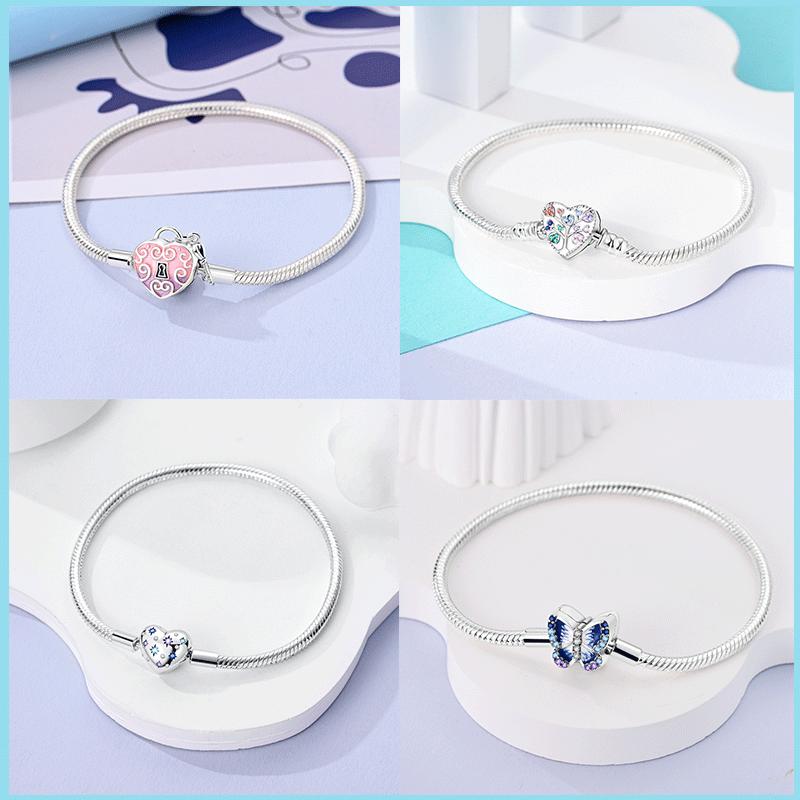S925 Серебряный для женщин браслет подходит Подвески кулон персиковое сердце Звездная луна браслеты из змеиной кости DIY модные роскошные ювелирные изделия сделать