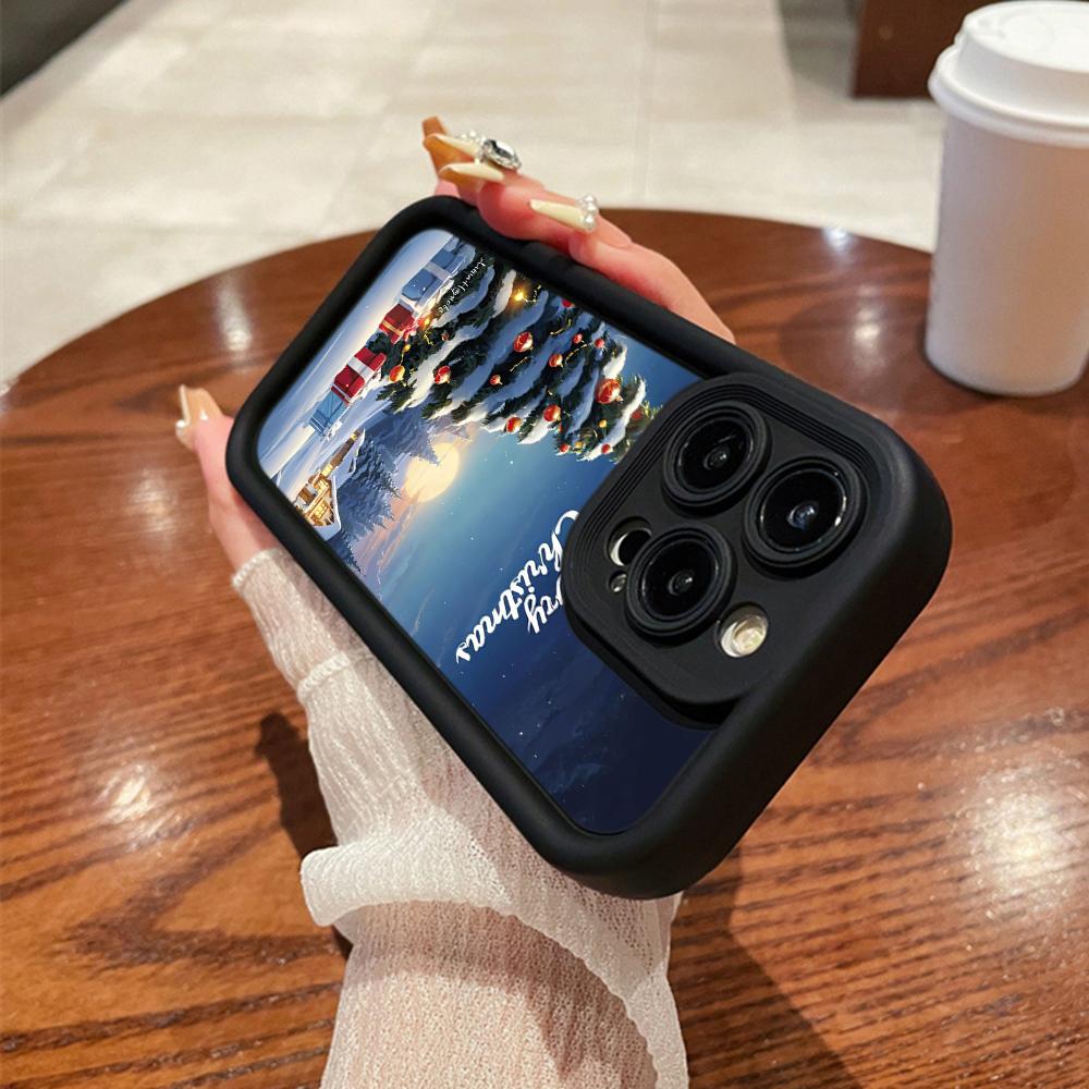 N110 С Новым годом, Рождеством, снеговиком, мягкие чехлы для телефонов с ангельскими глазками для iPhone 16, 15, 14, 13, 11 Pro Max, 8, 7 Plus, 12 mini, XR, XS Max, противоударный чехол