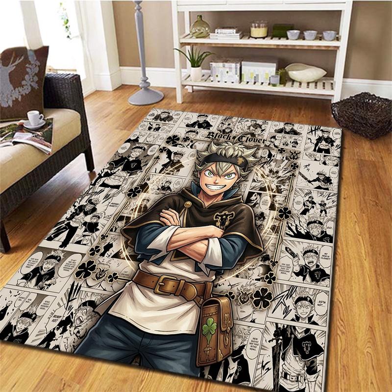 Black Clover Carpet Rug For Living Room Bedroom Home Sofa Decoration Kids Play Nonslip Floor Mat