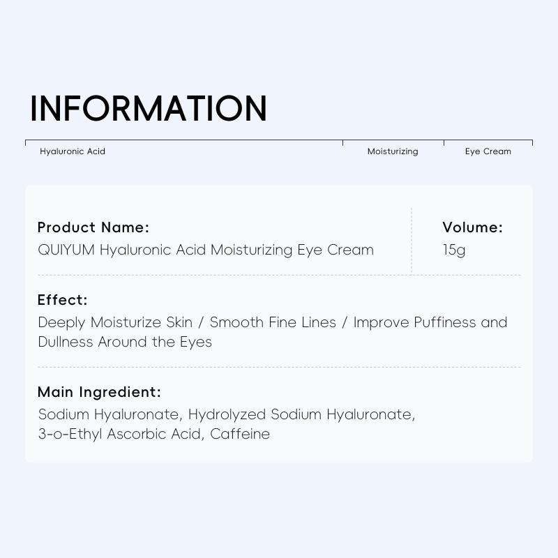 QUIYUM Hyaluronic Acid Eye Cream (15g) – Hydrating, Brightening & Dark Circle Reduction