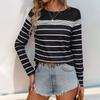Женская повседневная тонкая футболка в полоску с длинными рукавами