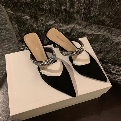 Овчина~ Французские туфли на высоком каблуке женская сумка с головкой крутые тапочки стразы тонкий каблук остроносые одинарные туфли сексуальная сумка с головкой полусандалии