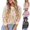 Women's Casual Fashion Comfortable Round Neck Pullover Contrast Color Flower Long Sleeve Street Trend Knitted Sweater