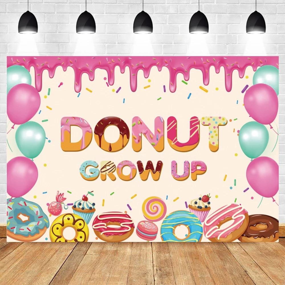 Newborn Baby First Birthday Backdrop Ice Cream Donuts Paper Cupcake Lollipop Sweet Cake Smash Baby Shower Party Photo Background