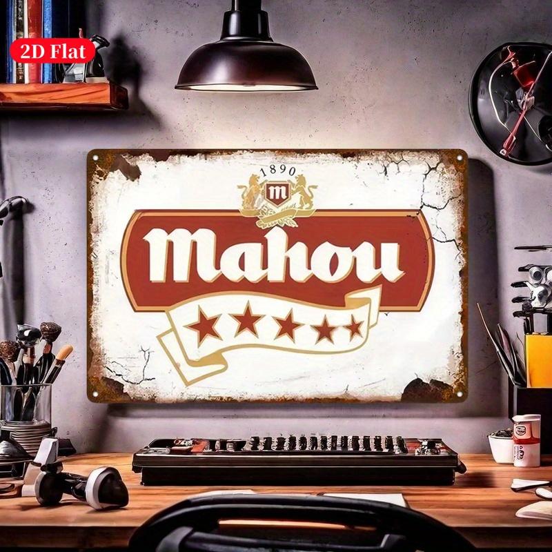 Hisun Tin Sign High Definition Metal Tin Sign Mahou Retro Beer Logo Vintage Wall Art Decor for Home Bar Pub Man Cave D Flat Iron Painti