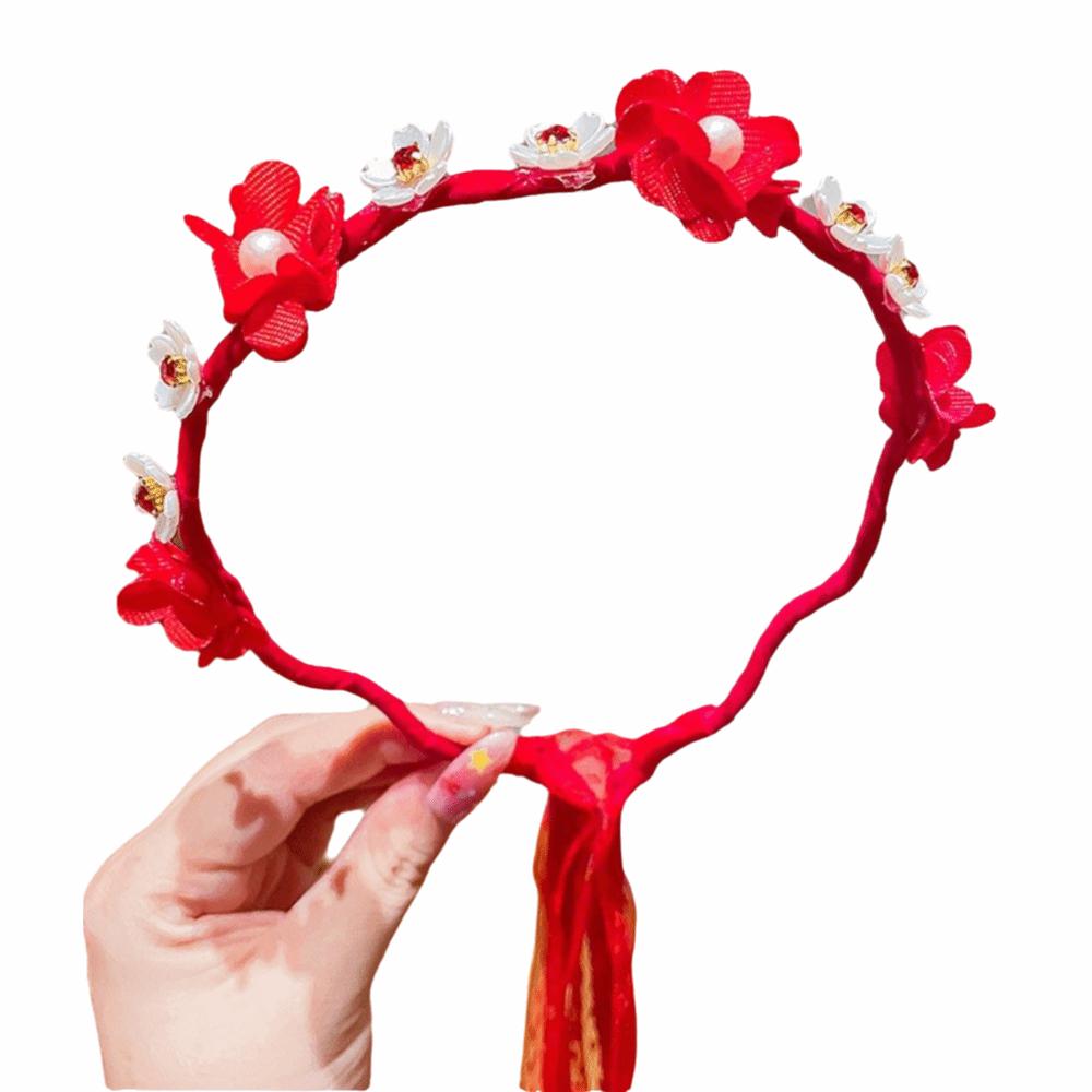 Red Ancient Headwear Tassel New Year Hair hoop Elegant Chinese Style Headband  Home