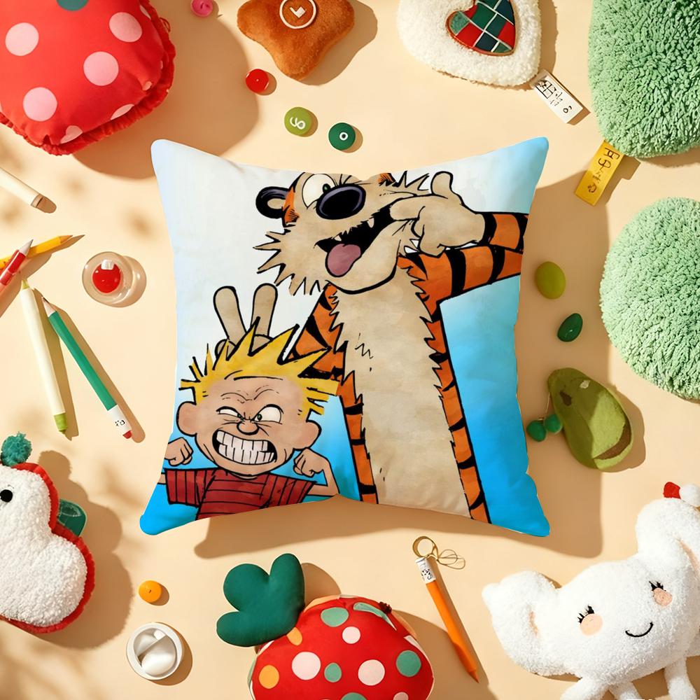 Comic CCalvin and HHobbes Cushion Cover Plush Fabric Soft DoubleSided Printed Sofa Warm Winter Home Gift Pillow Cover