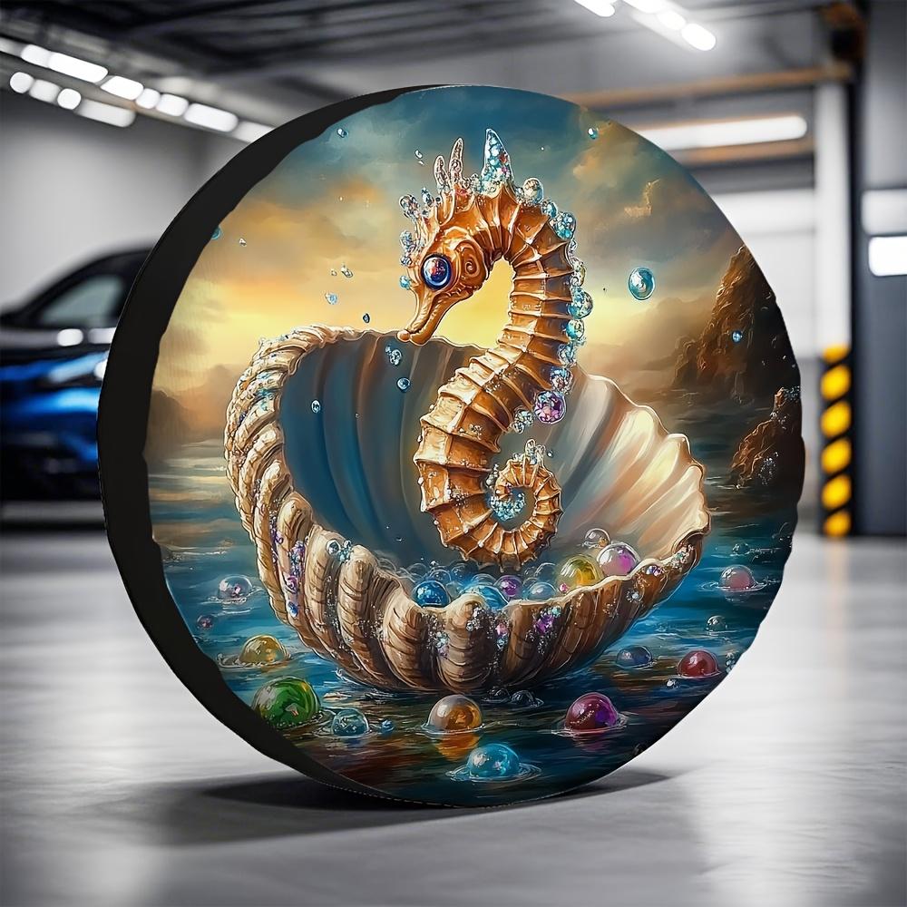 1pc, Seahorse Versatile Polyester Fabric,Without Electricity Party Suitable For Trailer Tire Covers