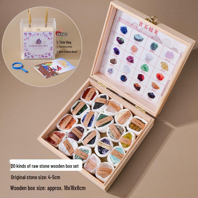 Коллекция из 43 образцов минералов: Природные кристаллы, полудрагоценные камни, ископаемые руды и энергетические камни.