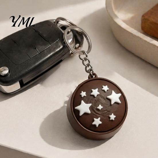 Novelty Chocolate Toast Keychain Simulated Bread Fidget Keychain, 3D Printed Push Button Stress Small Gifts for Friends Relief Toy, Portable