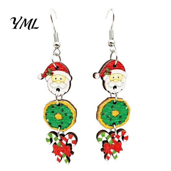 Lightweight Christmas Ornaments 1 Pair Wooden Dangle Drop Earrings for Women, Cute Santa Festive Party Jewelry Gingerbread Candy Cane Earrings,