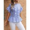 Summer women's buttoned lace skirt short-sleeve casual ruffled blue shirt