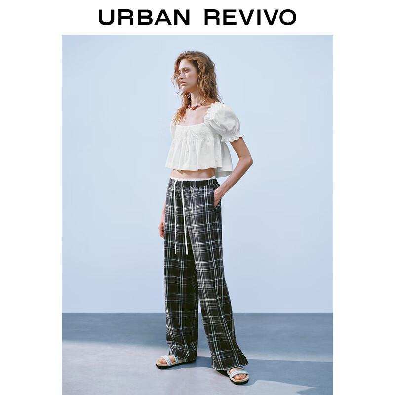 UR Women's Ruffle Trim Smocked Short Sleeve Linen Blouse