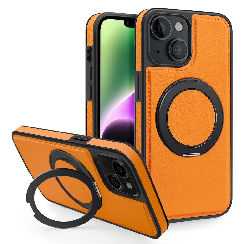 Чехол для iPhone 14 с кольцом-подставкой, совместимый с MagSafe, задняя крышка из ПУ кожи