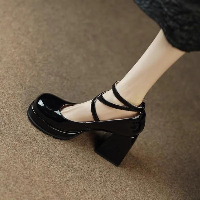 Fashion 2024 Women's Mary Jane Shoes for Women Super High Heels Double Buckle Lolita Shoes Pumps Elegant Ladies Patent Leather Wed Shoes