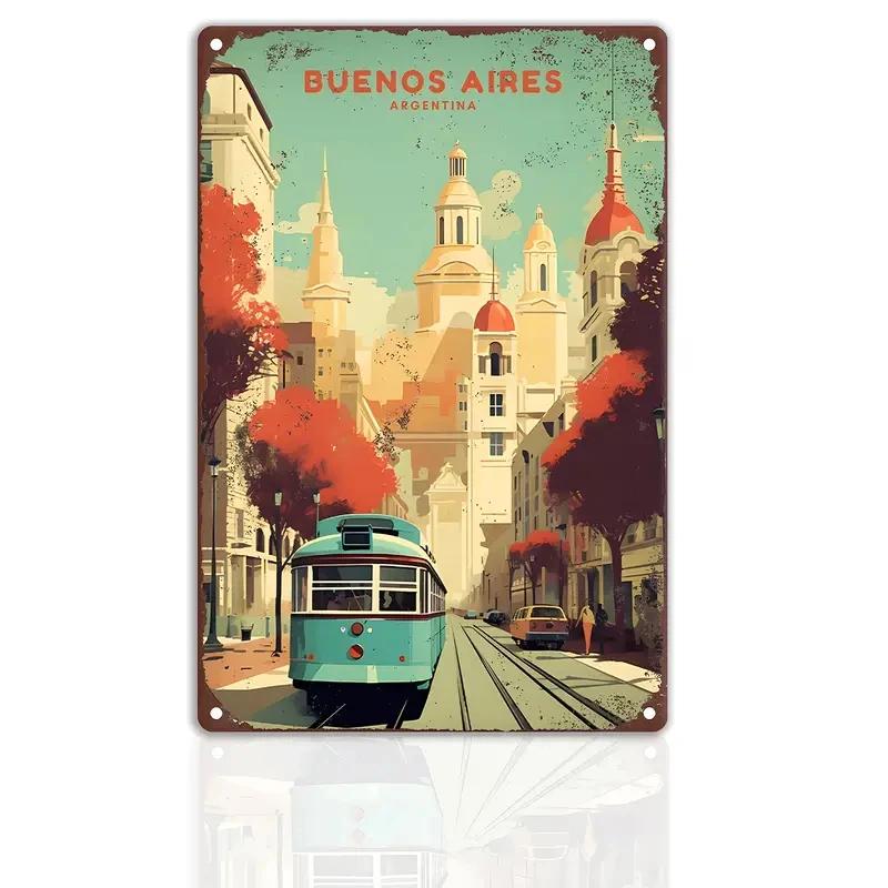 High Definition Metal Tin Sign World Famous City Travel Poster Collection Vintage Retro Landmark Wall Art Decor for Home Livin
