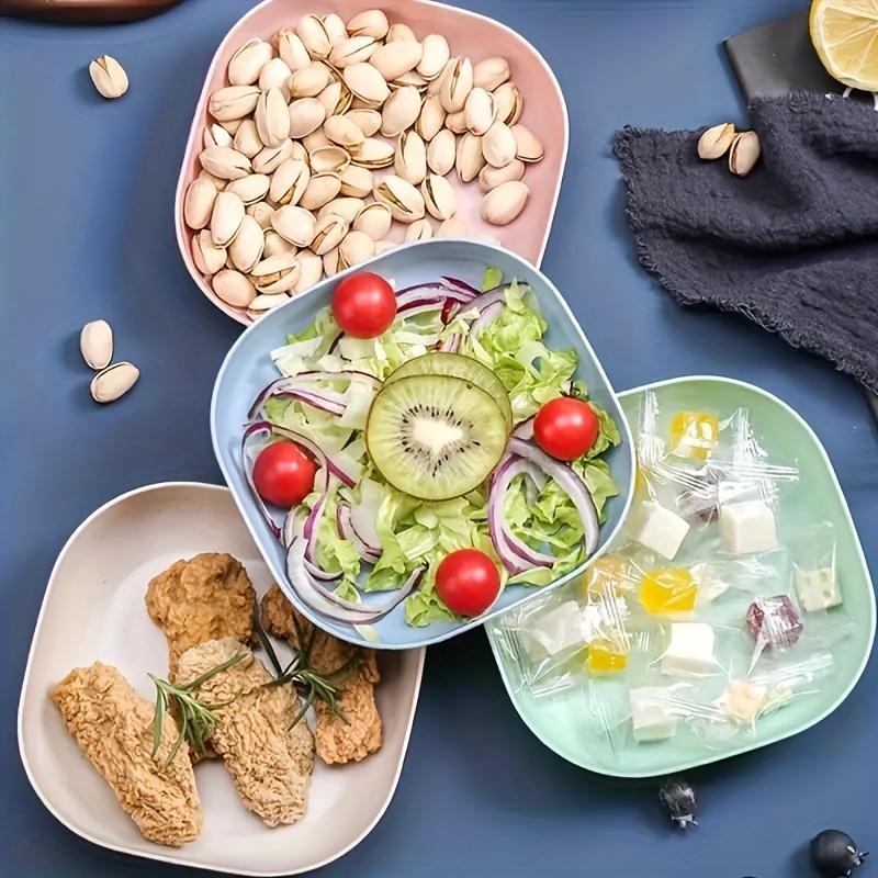 10 Pack Square Plastic Snack Tray with Built-in Divider,Reusable Fruit Dessert Plate,Rust Resistant,Multi Functional Kitchen Gadget for Camping RV Use